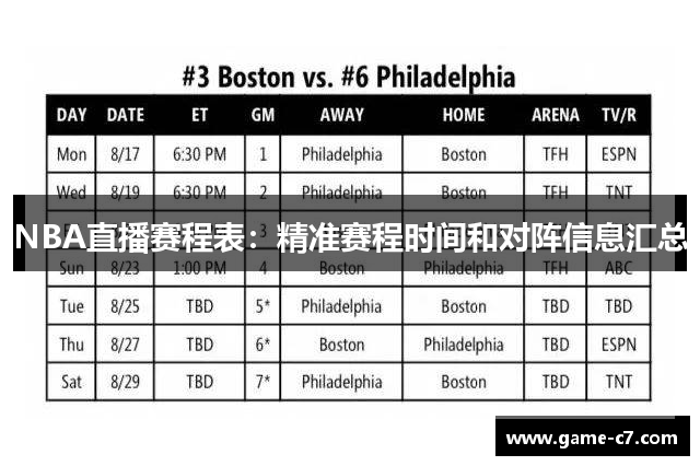 NBA直播赛程表：精准赛程时间和对阵信息汇总